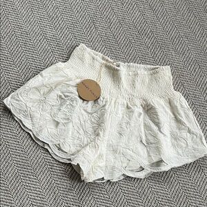 Honey Punch Cream Floral Eyelet High Waist Shorts
